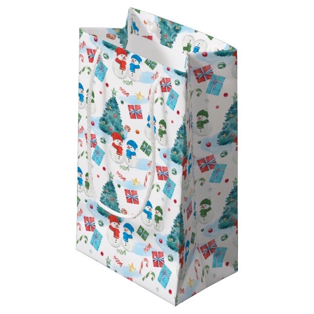 Cute Christmas Tree, Snowman, Gifts, Candy Pattern Small Gift Bag (Front Angled)