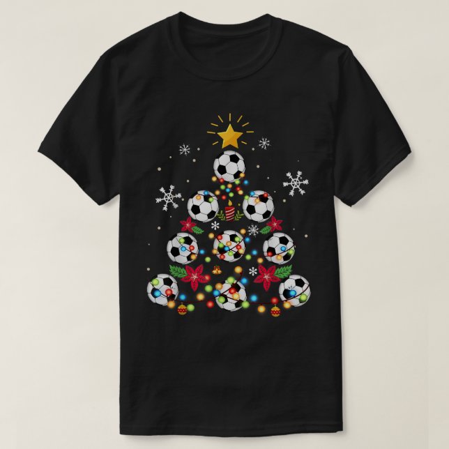 Cute Christmas Tree Soccer Ball Santa Hat Family X T-Shirt (Design Front)