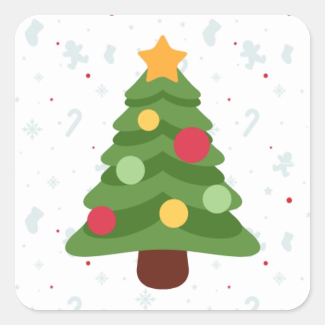 Cute Christmas Tree Square Sticker (Front)