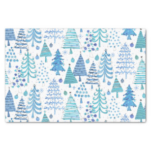 Cute Christmas Tree Teal Blue Green Pattern Tissue Paper