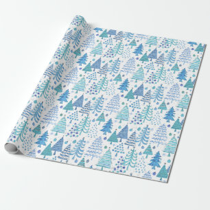 Cute Christmas Tree Teal Blue Green Pattern Wrapping Paper
