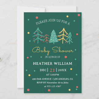 Cute Christmas Tree Winter Boy Baby Shower Invitation