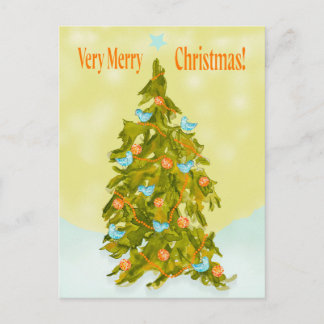 Cute Christmas Tree with Blue Birds Postcard