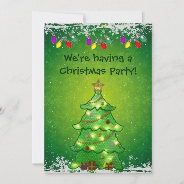 Cute Christmas Tree with Lights Party Invites (Front)