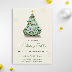 Cute Christmas Tree with Ornaments Holiday Party Invitation