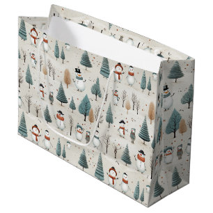 Cute Christmas Trees and Snowmen Large Gift Bag