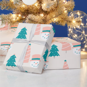 Cute Christmas trees and snowmen  Wrapping Paper