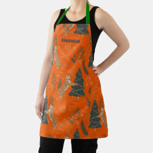 Cute Christmas Trees and Tigers Pattern Apron