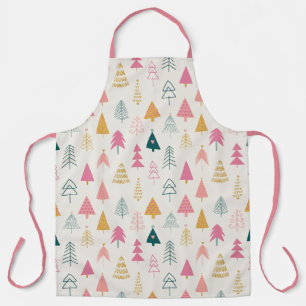 Cute Christmas Trees Blush Pink Pattern  Apron