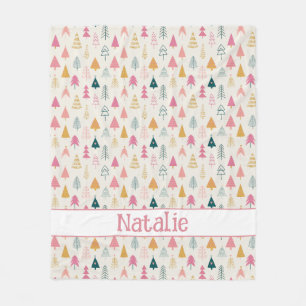 Cute Christmas Trees Blush Pink Pattern Name Fleece Blanket