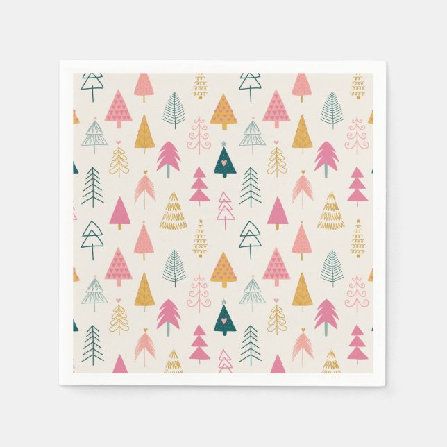 Cute Christmas Trees Blush Pink Pattern  Napkin (Front)