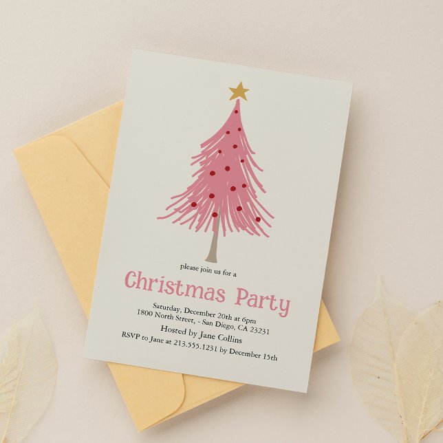 Cute Christmas Trees Blush Pink Pattern Party Invitation (Creator Uploaded)