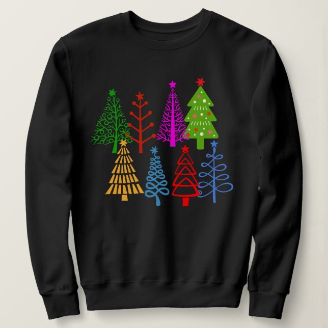 Cute Christmas Trees Collection Xmas Holidays Sweatshirt (Design Front)