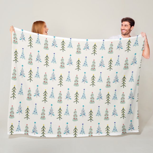 Cute Christmas trees doodle Fleece Blanket (In Situ)