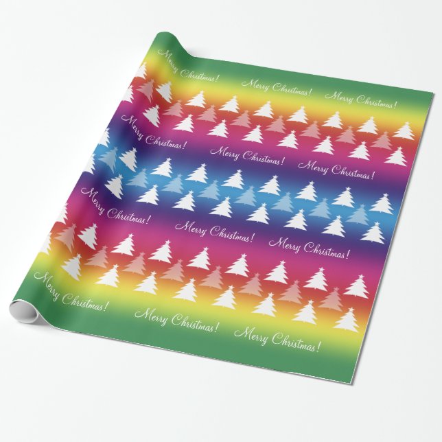 Cute Christmas Trees Pattern | Rainbow Colours Wrapping Paper (Unrolled)