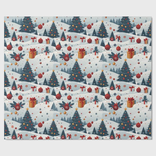 Cute Christmas Trees Pattern Wrapping Paper (Flat)
