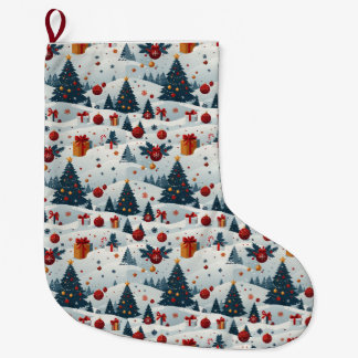 Cute Christmas Trees Pattern Wrapping Paper Large Christmas Stocking