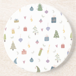 Cute Christmas Trees Presents Ornaments Pattern Coaster