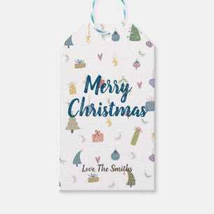 Cute Christmas Trees Presents Ornaments Pattern Gift Tags