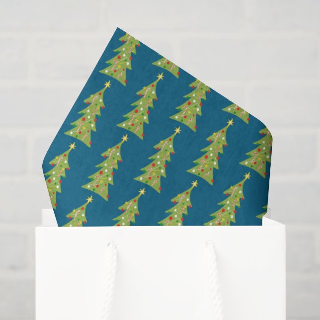 Cute Christmas Trees Retro Holiday Pattern Gift Tissue Paper (Gift Bag)