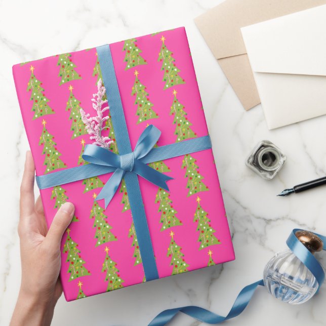Cute Christmas Trees Retro Holiday Pattern Gift Wrapping Paper (Gifting)