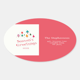 Cute Christmas Trees Retro Return Address Label