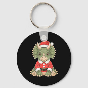 Cute Christmas Triceratops Santa Dinosaur Key Ring
