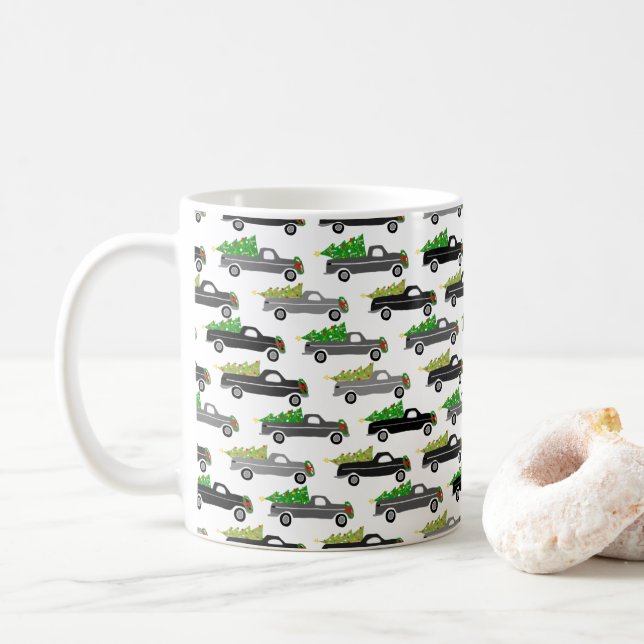 Cute Christmas Trucks Trees Xmas Holiday Coffee Mug (With Donut)