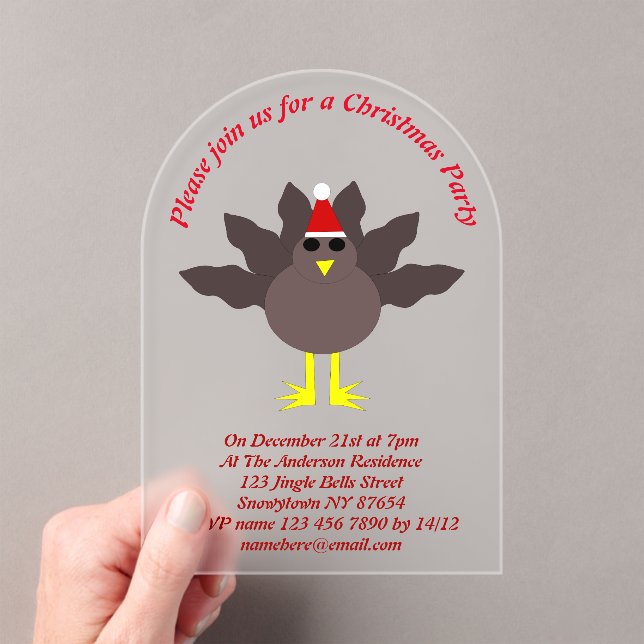 Cute Christmas Turkey Custom Acrylic Invitations (Insitu (Handheld))