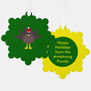Cute Christmas Turkey Custom Tree Decoration Card