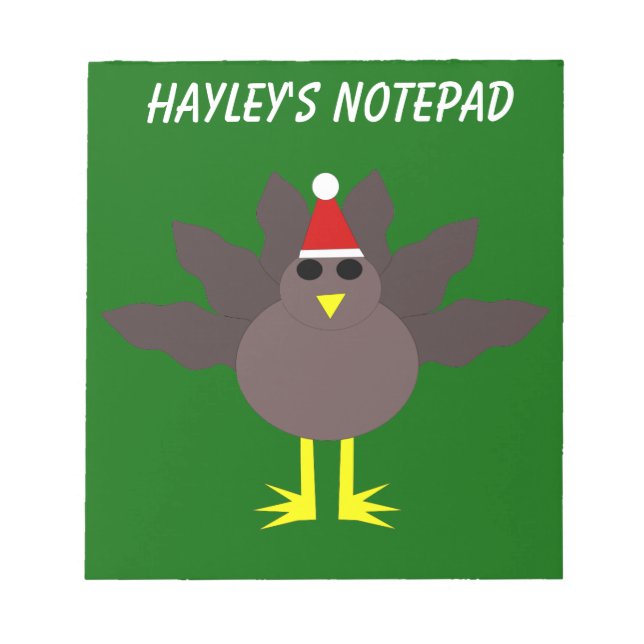 Cute Christmas Turkey Customisable Notebook Notepad (Front)