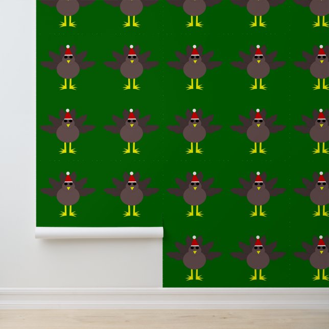 Cute Christmas Turkey Patterned Wallpaper (Application)