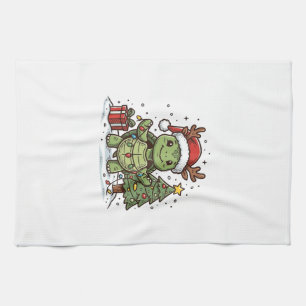 Cute Christmas Turtle Vintage Engraving Shirt Desi Tea Towel
