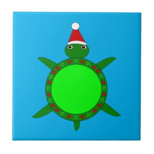 Cute Christmas Turtle with Flowery Shell Ceramic Tile