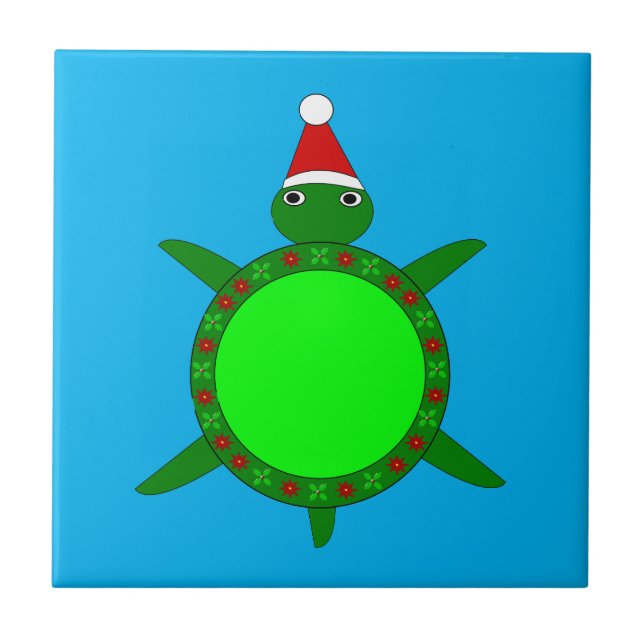 Cute Christmas Turtle with Flowery Shell Ceramic Tile (Front)