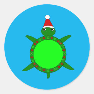 Cute Christmas Turtle with Flowery Shell Classic Round Sticker
