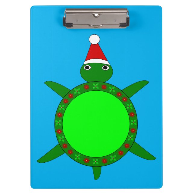 Cute Christmas Turtle with Flowery Shell Clipboard (Front)