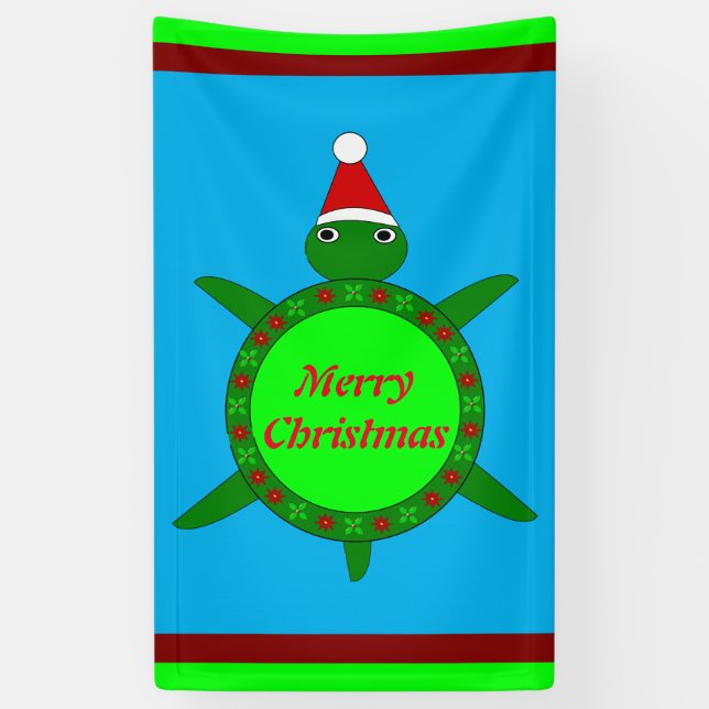 Cute Christmas Turtle with Flowery Shell Custom Banner (Vertical)