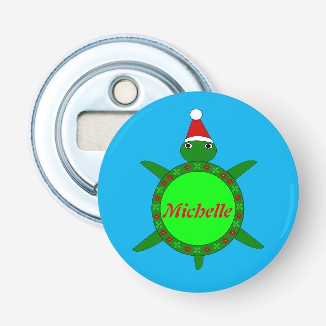Cute Christmas Turtle with Flowery Shell Custom Bottle Opener (Front)