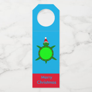 Cute Christmas Turtle with Flowery Shell Custom Bottle Tag
