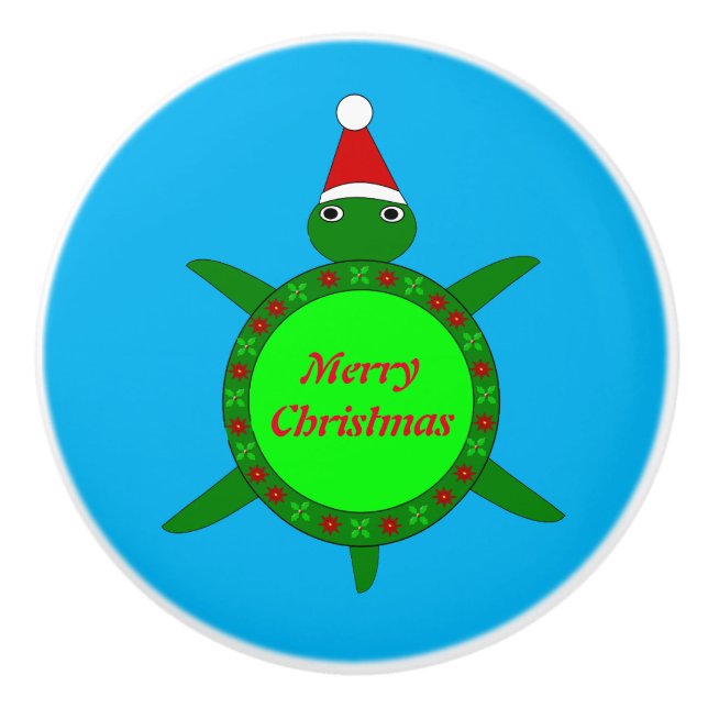 Cute Christmas Turtle with Flowery Shell Custom Ceramic Knob (Front)