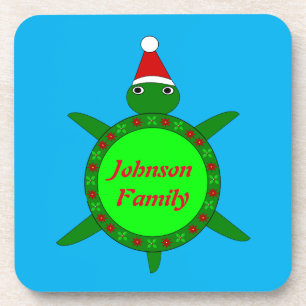 Cute Christmas Turtle with Flowery Shell Custom Coaster
