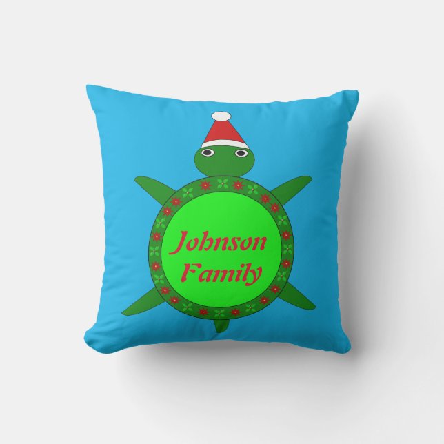 Cute Christmas Turtle with Flowery Shell Custom Cushion (Front)