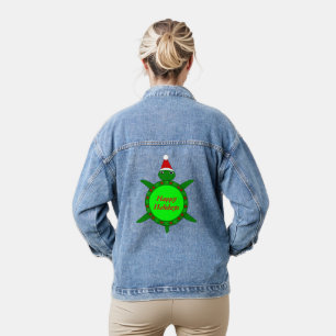 Cute Christmas Turtle with Flowery Shell Custom Denim Jacket