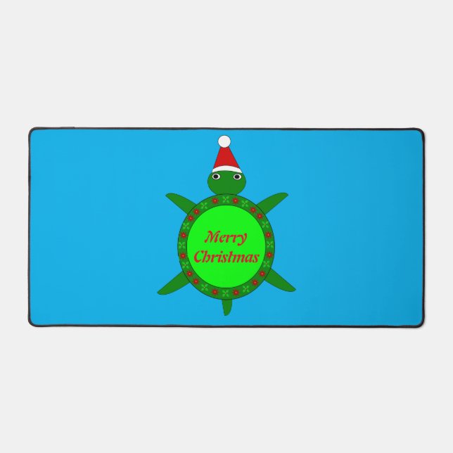 Cute Christmas Turtle with Flowery Shell Custom Desk Mat (Front)