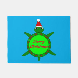 Cute Christmas Turtle with Flowery Shell Custom Doormat