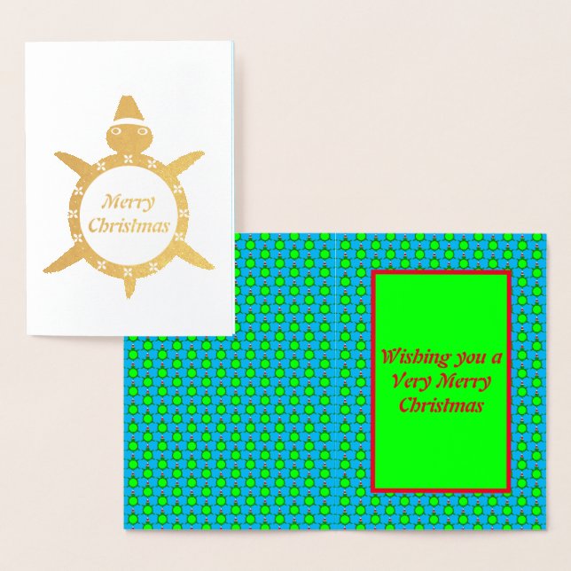 Cute Christmas Turtle with Flowery Shell Custom Foil Card (Display)