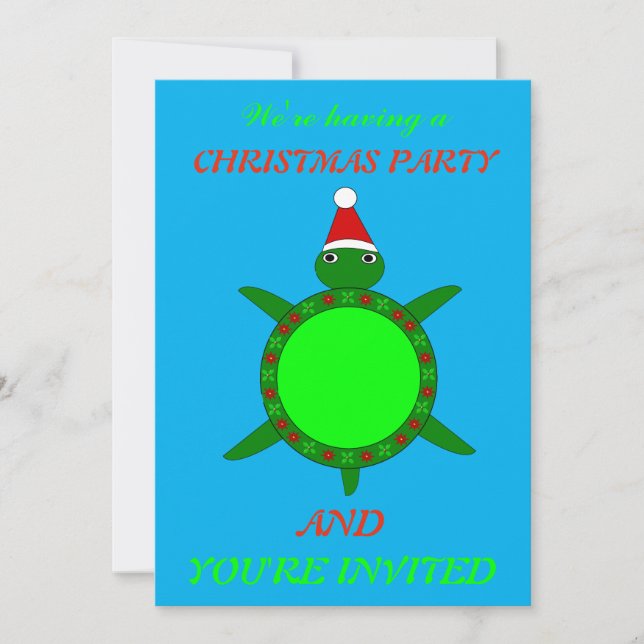 Cute Christmas Turtle with Flowery Shell Custom Invitation (Front)