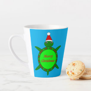 Cute Christmas Turtle with Flowery Shell Custom Latte Mug
