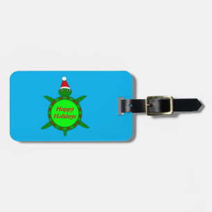 Cute Christmas Turtle with Flowery Shell Custom Luggage Tag